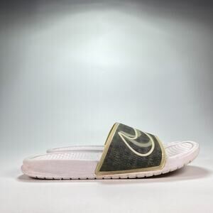 Nike Benassi LX Gray White Cushioned Slide Comfort Sandals Womens Size 10
